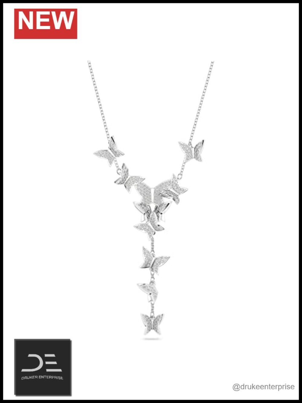Swarovski Butterfly Y-Necklace Rhodium Plated Brass Pave